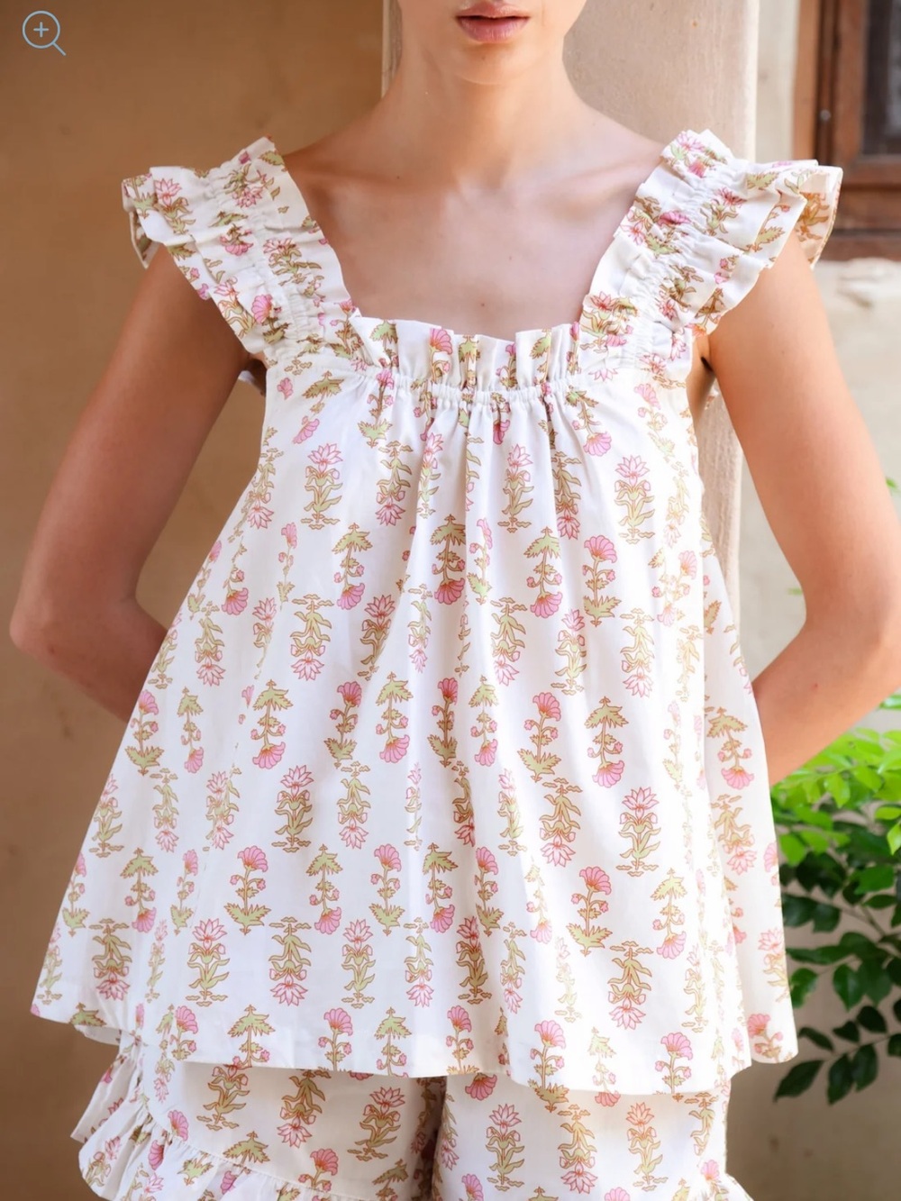 Piyama Nicolette Ruffle Night Set in Lotus Flower - Size Medium